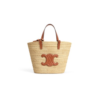 CELINE TEEN SUPPLE CELINE CLASSIC PANIER IN RAFFIA AND CALFSKIN 115802FF7.04LU (22*21.5*13cm)